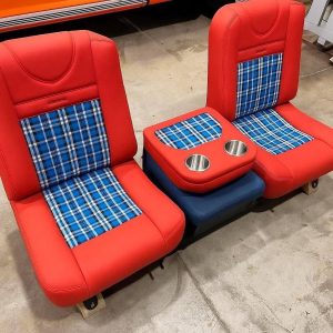 Chevy C10 Red and Blue Plaid Bucket Seats with Console