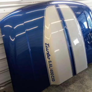 Custom 6.6L/400 CID Turbo Style Cowl Hood Blue & White- Performance Look