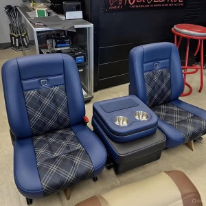 Custom Navy Blue Plaid Seats for 1988–1998 Chevy C10 OBS