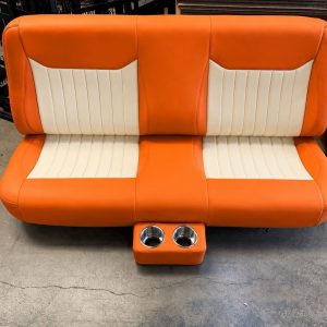 Bench Seat with cup holders for GMC/Chevy in Orange and Cream white.