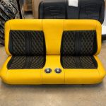 C10 Custom Classic Bench seat done in Bright yellow vinyl bolsters + black inserts + yellow stitching