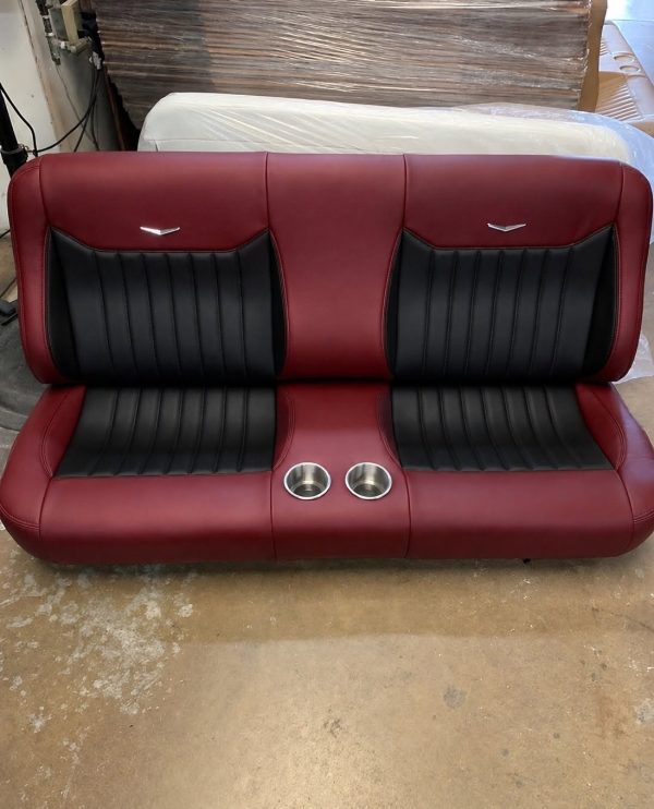 Classic two-tone Bench Seats For C10 in Cabernet Red vinyl/leather bolsters